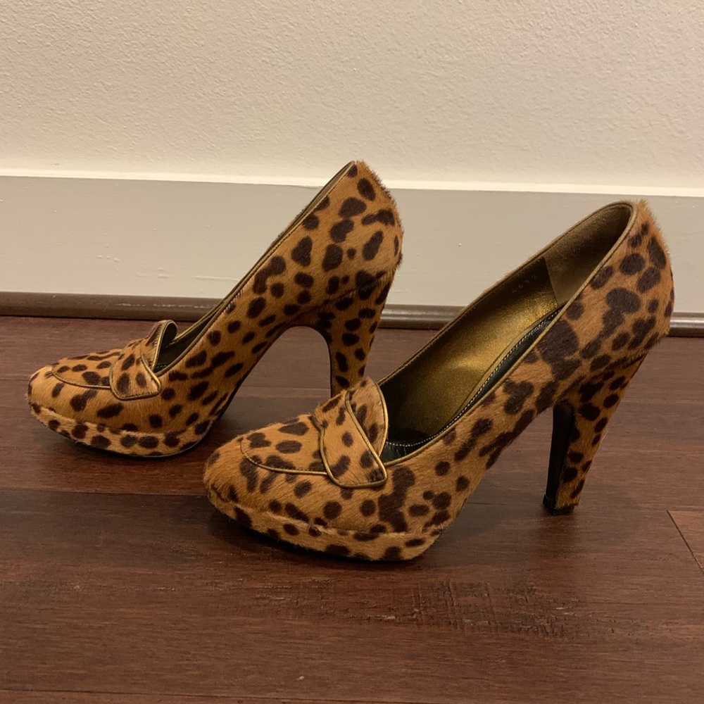 37.5 Prada calf hair leopard platform loafer pumps - Picture 4 of 7